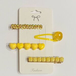Y2K Yellow Dice & Heart Hair Clip Set – 4pc